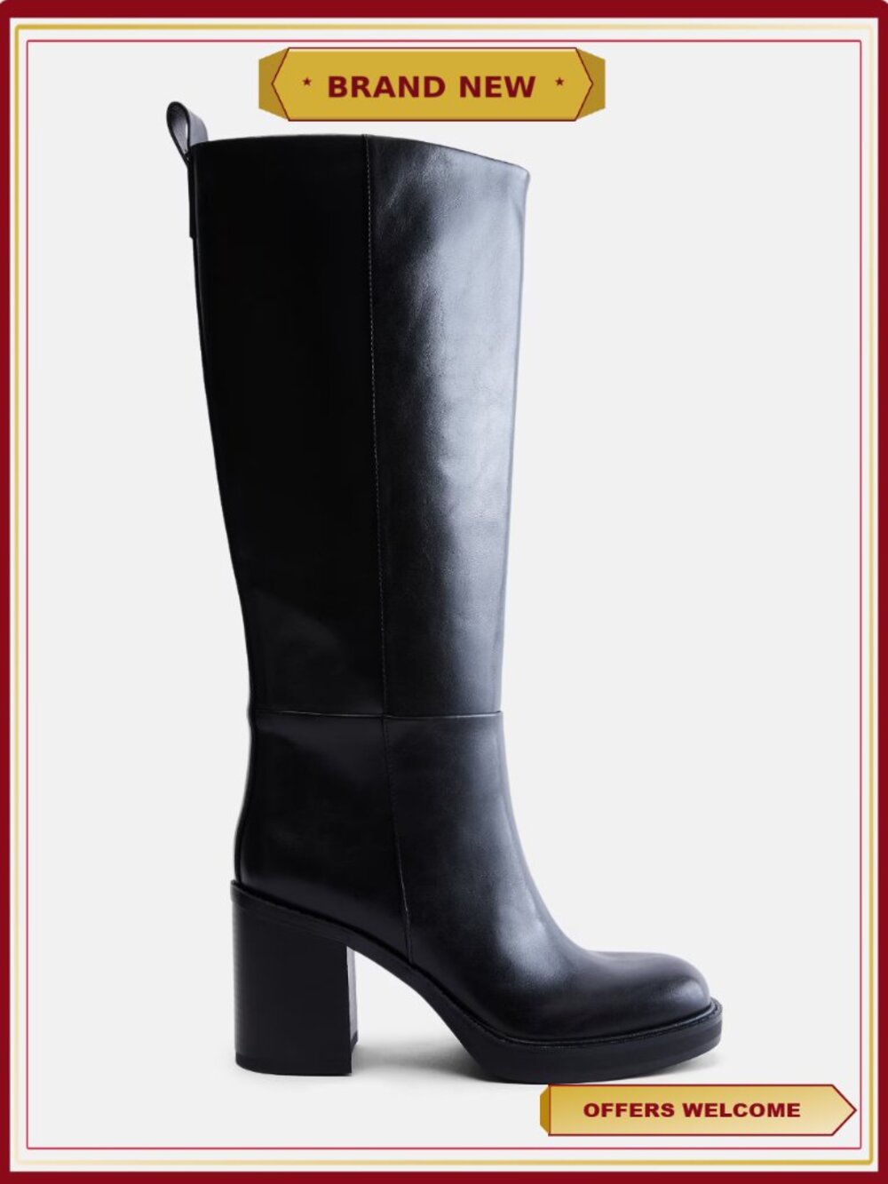 Women's Tall Faux Leather Stacked Heel Boots